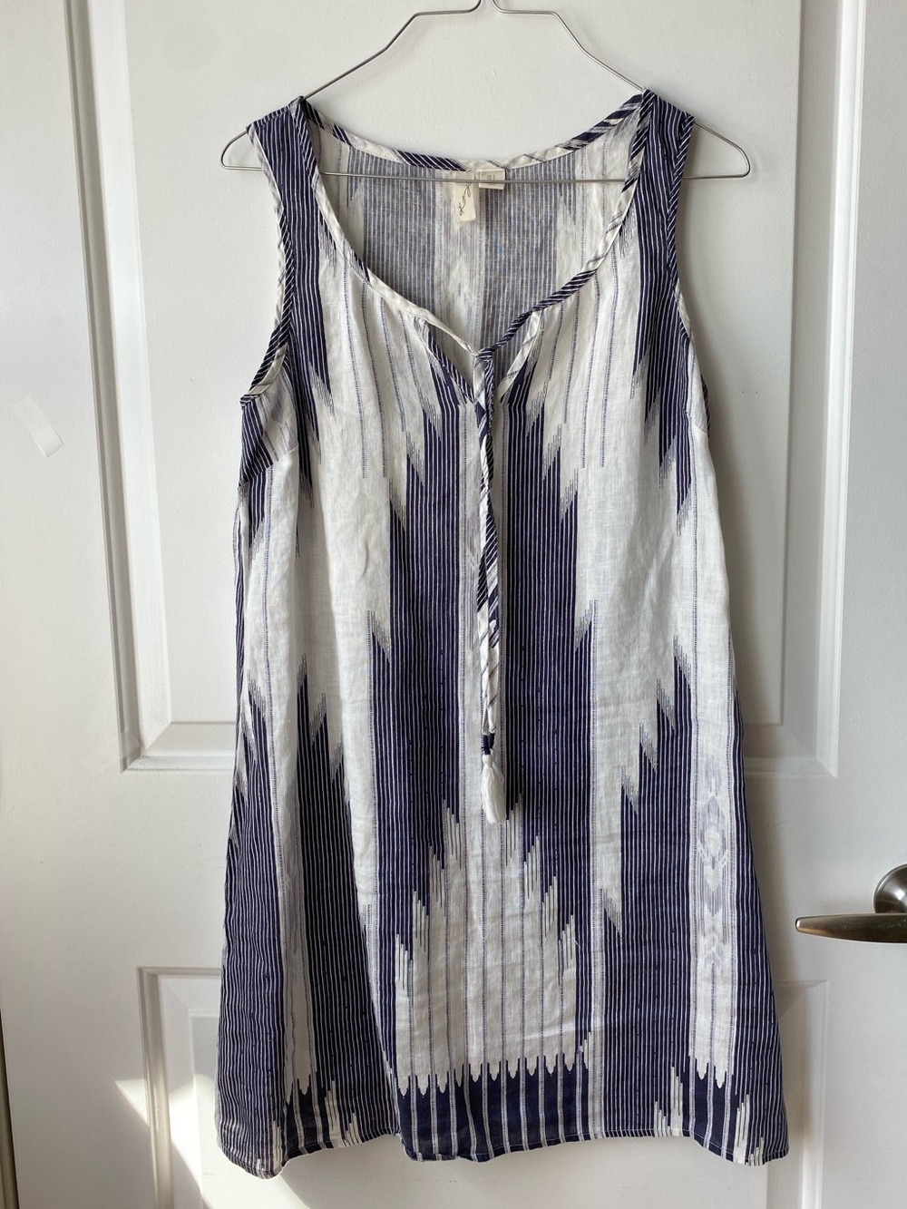 Sleeveless Navy and White Striped Tunic Dress